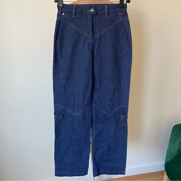 tt studios NTK Rodeo Blue Cotton Heavy Denim High Waisted Straight Leg Jeans 24 - Picture 4 of 10